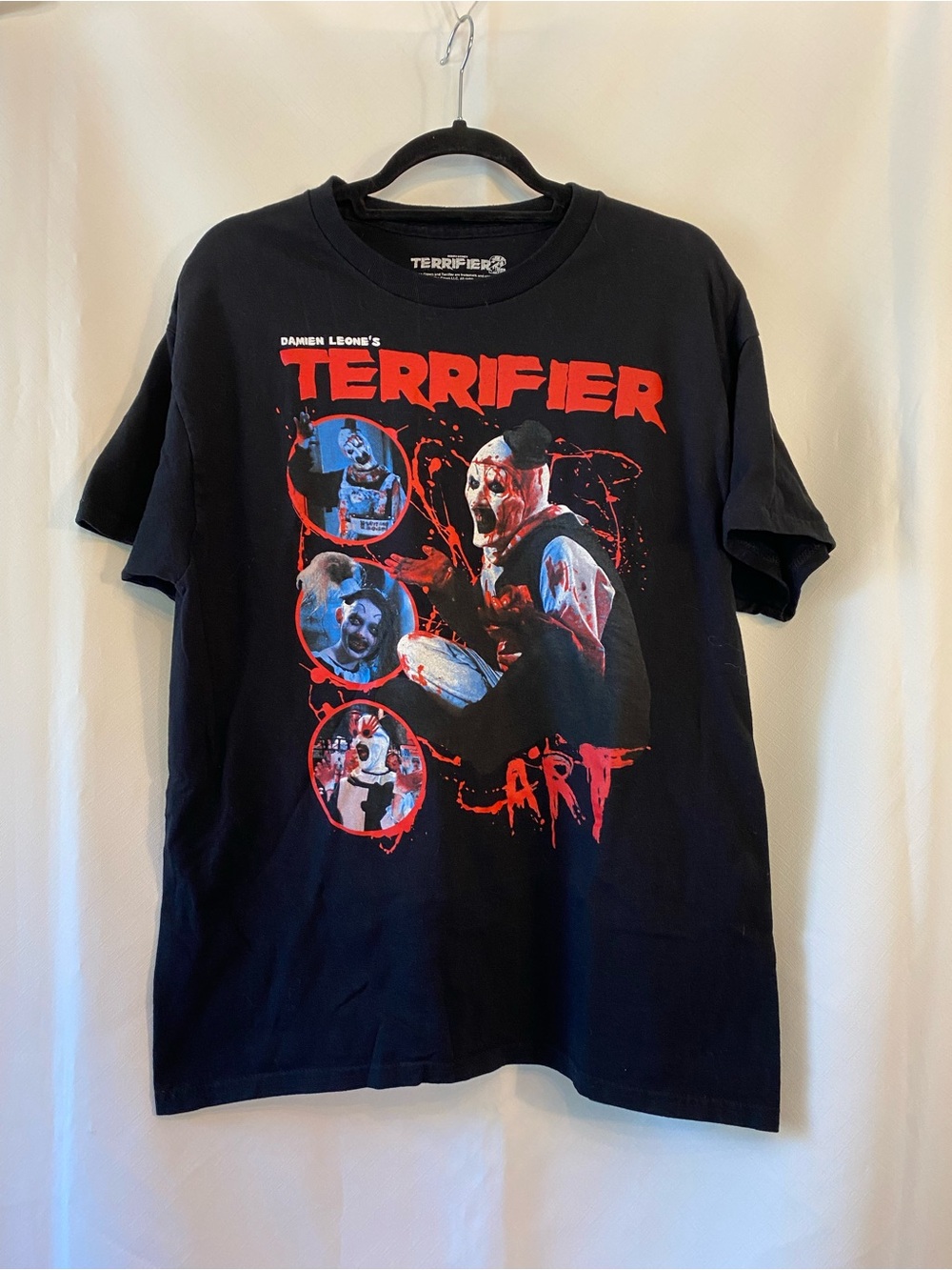 Damien Leones Mens Black Terrifier Graphic Tee LG 100% Cotton Scary Horror Movie